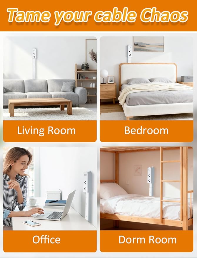 Electrical Outlet Extender Stick with 2 USB-A&USB C&2 AC Outlets,Free Combination Power Socket Outlet Expander to 6", 15.3", 24.5", 34" for Hard-to-Reach Spaces Behind Couches,Nightstands,Cabinet