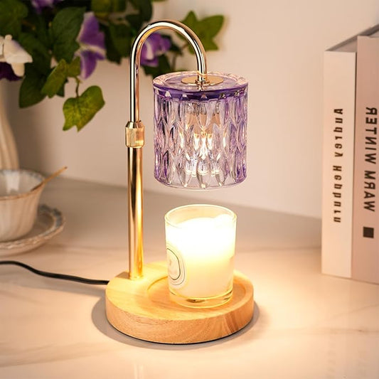Candle Warmer Lamp with Timer and Dimmer, Height and Brightness Adjustable,Glass Electric Wax Warmer with 2 Bulbs for Women Mom Gifts, Home Decor for Scented Jar Candles (Purple)