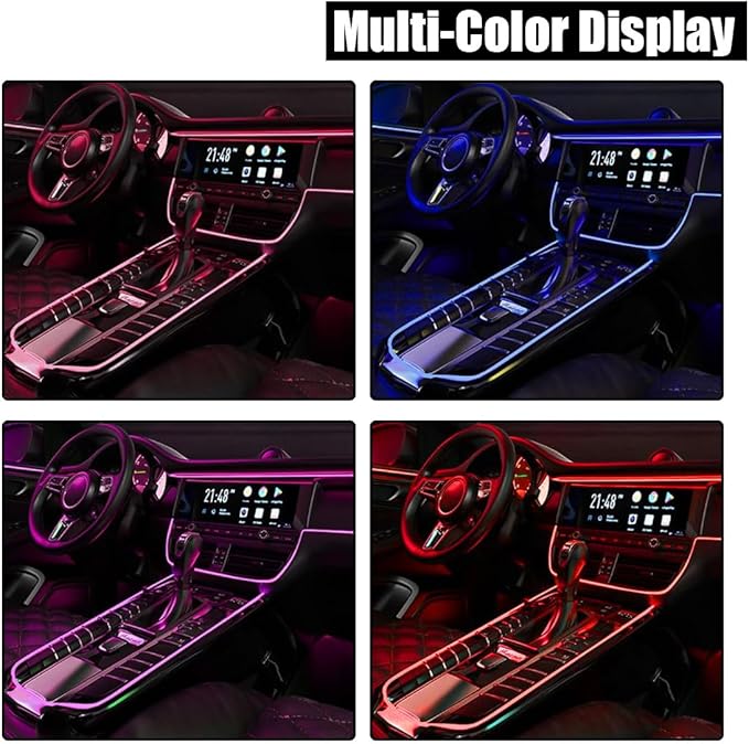 EL Wire Interior Car LED Strip Lights, USB Car Neon Light Strip with Sewing Edge, 16FT Neon Light 5V with Fuse Protection, Electroluminescent Car Indoor Decorations (Purple)