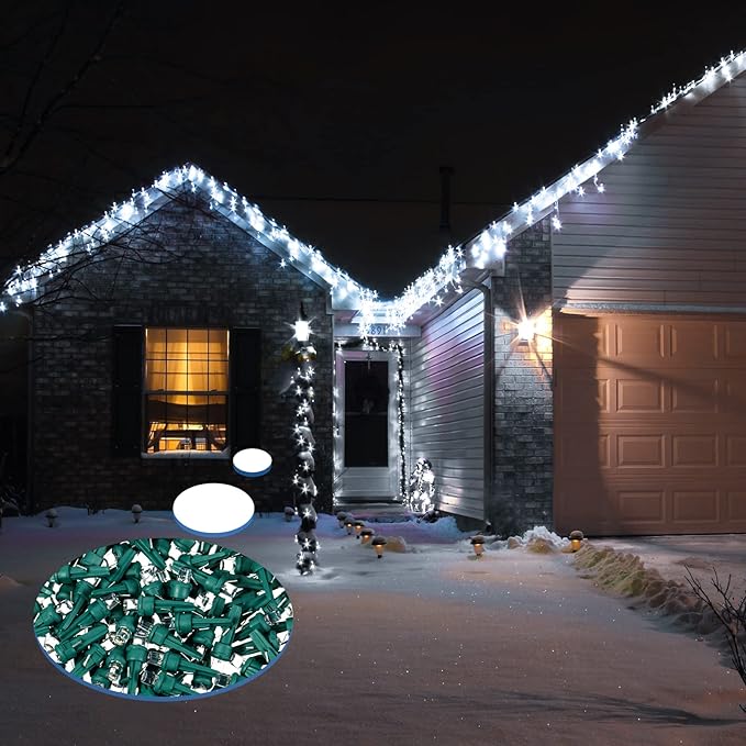Honoson 48 Count 5 mm LED Halloween Replacement Bulbs Bulk Wide Angle Christmas Light Xmas Tree String Replacement Festival Light Decoration (Green Base with Cold White Bulb)