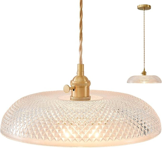 Hanging Lights, 11.8 Inch Glass Shade Kitchen Island Light Fixtures Braided Adjustable Light Cord Pendant Lights Vintage Hanging Pendant Light for Kitchen and Bedroom
