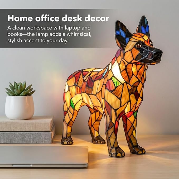 Rainbow Puppy Lamp Stained Glass Dog Night Light 3D Retro Stained Resin Rainbow Pup Lights Charge Powered Table Lamp Puppy Glow Lamps for Home Bedroom Desk (D)