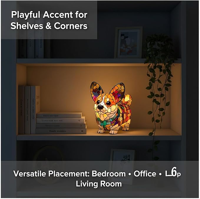 Rainbow Puppy Lamp Stained Glass Dog Night Light 3D Retro Stained Resin Rainbow Pup Lights Charge Powered Table Lamp Puppy Glow Lamps for Home Bedroom Desk (E)