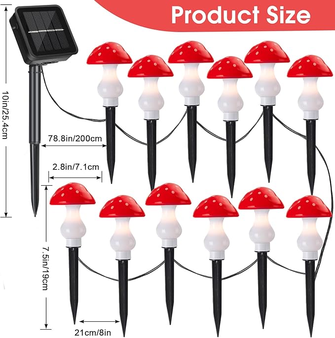 Reginary 12 Pcs Outdoor Lamp Solar Mushroom Light up Garden Mushroom Lights 8 Modes Waterproof Lamp Outside Decor for Holiday Yard Patio Pathway Lawn Ornament(Red,Classic)