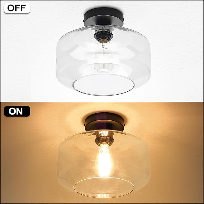 MAXvolador Industrial Semi Flush Mount Ceiling Light Extra Large, Clear Glass Pendant Lamp Shade, Vintage Hanging Light Fixtures, Lighting for Hallway