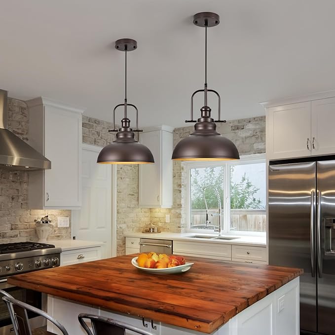 TAKEGO 11.8” Farmhouse Pendant Lights Kitchen Island, Oil Rubbed Bronze Rustic Pendant Light Fixture, Vintage Dome Pendant Light, Industrial Hanging Ceiling Lamp for Dining Room, Hallway