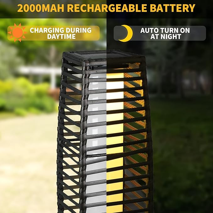 Solar Floor Lamp, Outdoor Floor Lamp, Solar Lanterns Waterproof, Solar Powered Resin Wicker Outdoor Lamp, Weather-Resistant Rattan Deck Light for Porch, Garden, Patio, Deck