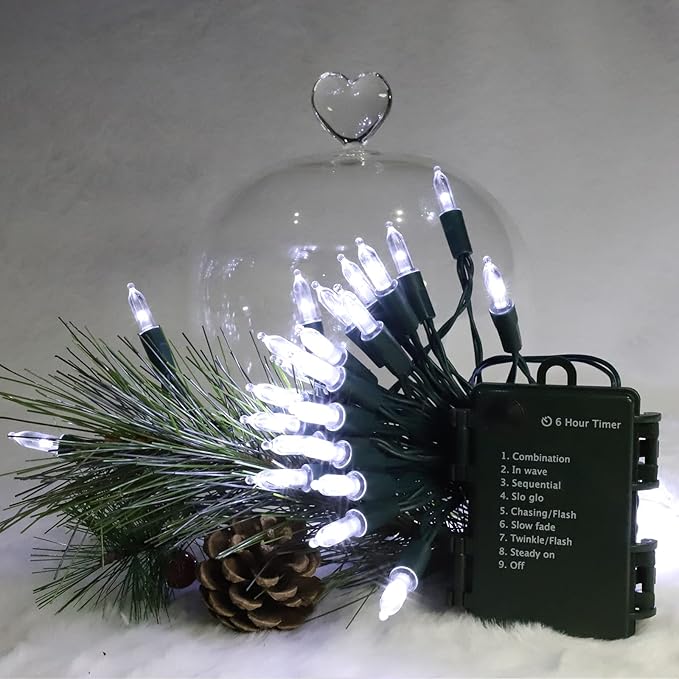 100LED Mini Lights,Green Wire,Waterproof Battery Case,Multi Functions,Timer,Cool White（2 Sets - Each 50 Count LED）