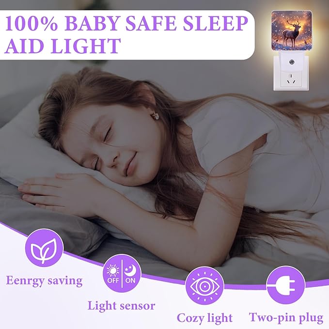 Forest Deer Night Light,Night Lights Plug into Wall,Led Lamp for Stairway/Hallway/Bedroom 0.5W Nightlight Sleep Friendly