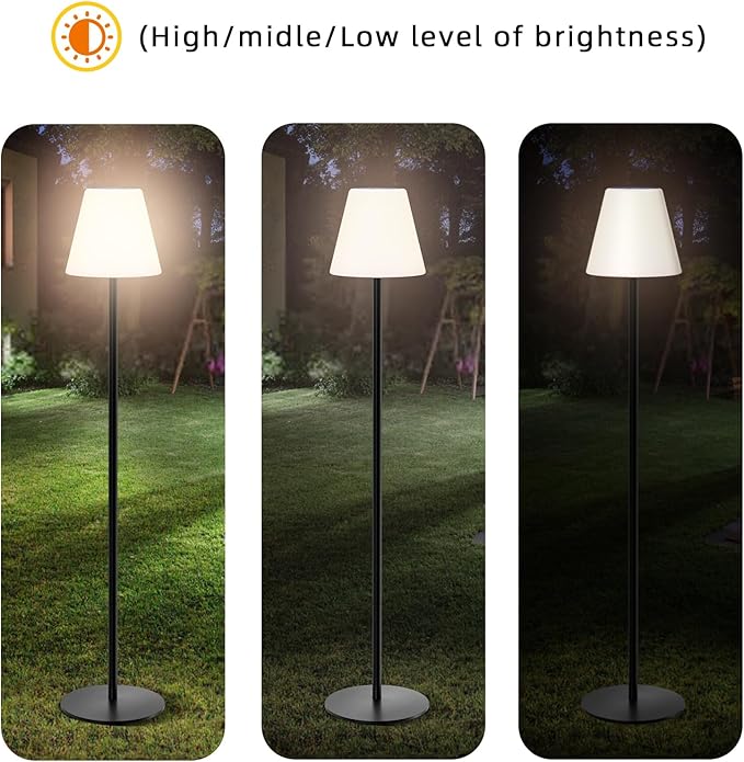 Solar Outdoor Floor Lamp USB Rechargeable Cordless Dimmable RGB Warm White LED Lights for Yard Garden Patio