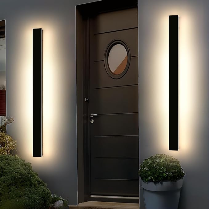 Mikeru 3CCT Dimmable Outdoor Wall Sconce 57" IP65 Waterproof - 2Pack Modern Black Exterior Light with Remote Control, Adjustable 3000K/4500K/6000K for Porch, Patio & Commercial Spaces | Hardwired