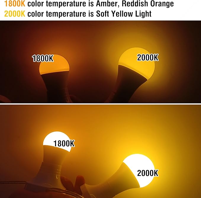 A19 Amber Sleep Light Bulbs, 1800K Warm Light Bulb 60W Equivalent, Blue Light Blocking, 9W 800lm, E26 Bright Amber Light Bulb for Healthy Sleep, Bedroom, Porch, Patio Lighting, Non-Dimmable, 2 pack