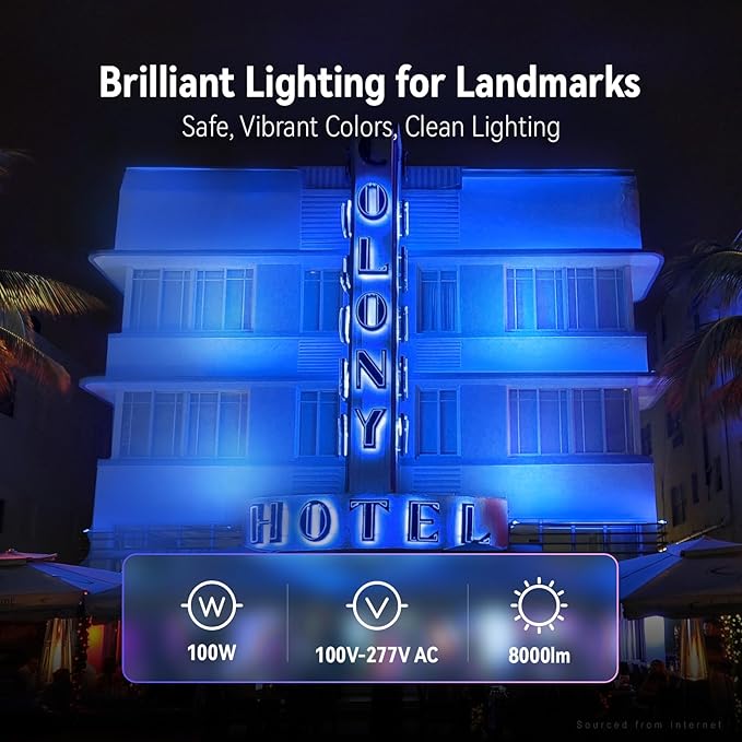 LEONLITE Smart RGB 100W LED Flood Light with Knuckle, Bluetooth Connection APP Control, Commercial Area Lighting for Outdoor Decorations, 3000K-5000K Dimmable, 100-277V, IP65 Waterproof, Pack of 2