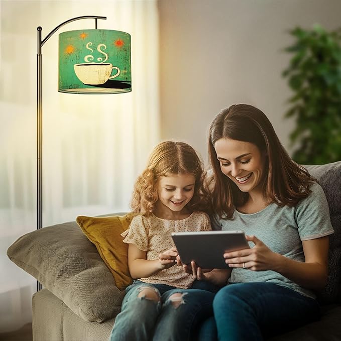Drum Lamp Shade Mid Century Modern Retro Coffee Cup Cafe Sign Art Scandinavian Design Lampshade for Floor Lamps Table Lamps Pendant Light 8.9"x11" Linen Lampshades Replacement Large Lamp Shade