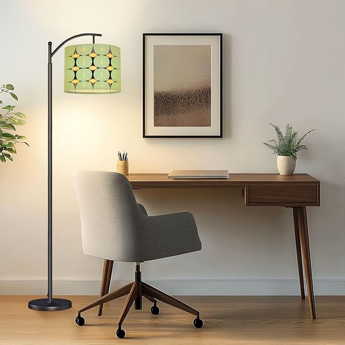 Drum Lamp Shade Mid Century Vintage 1950s Modern Retro Atomic Pattern Geometric Lampshades for Floor Lamps Table Lamp Pendant Light 8.9"x11" Linen Lamp Cover Replacement Large Lamp Shade