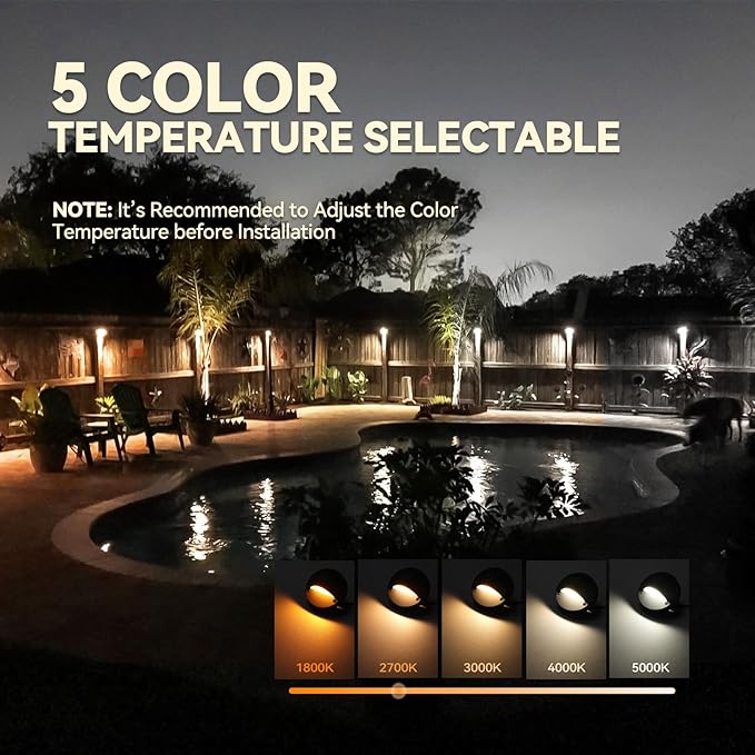 LEONLITE Update 5CCT LED Low Voltage Deck Lights, 180LM 3.74inch Landscape Step Railing Fence Light, 12-24V AC/DC, CRI90, Die-cast Aluminum Housing & Frosted Glass Lens, UL Cord, Black, Pack of 6