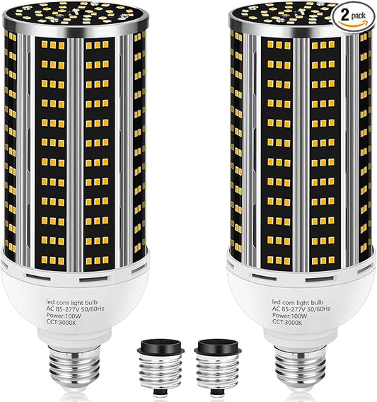 100W 2 pack LED Corn Light Bulb,Warm White 3000K(1000W Equivalent )Commercial Grade E26/E39 14200LM Medium Mogul Base LED Lamp,Large Area Lights For Outdoor Indoor Garage Warehouse Factory Bay Light