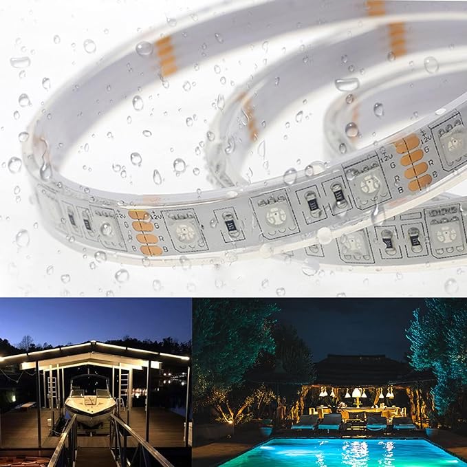 BSOD Outdoor LED Strip Lights Waterproof,Warm White IP68 Led Strip 12v Boat Underwater Lights 16.4ft 5050 SMD 300 Led Tube Flexible Rope Light for Swimming Pool Boat Fish Tank