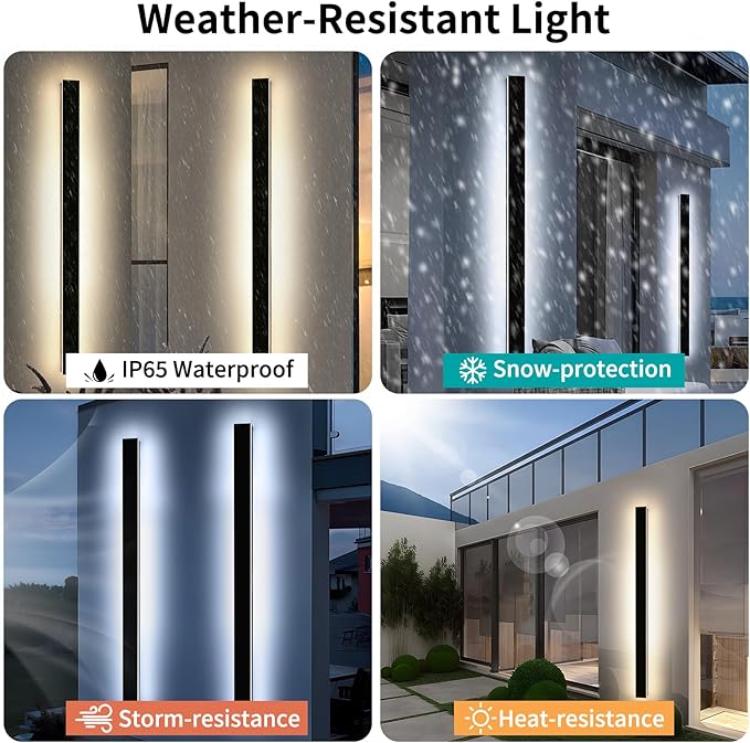 Mikeru 2 Pack 71inch Modern Outdoor Wall Sconce, 3000K/4500K/6000K 3 Color Temperature LED Exterior Light Fixtures, Modern Long Porch Lights Wall Sconce for Garage, Doorway, Porch, Patio