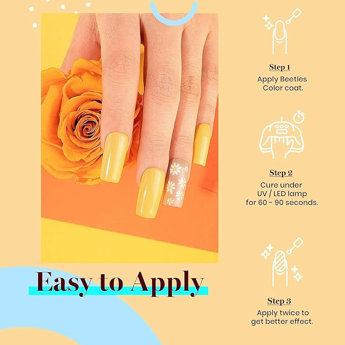 beetles Gel Polish, 15ml Canary Yellow Color Gel Polish Soak Off LED Nail Lamp Gel Polish Nail Art DIY Home Manicure Salon Gel 0.5OZ
