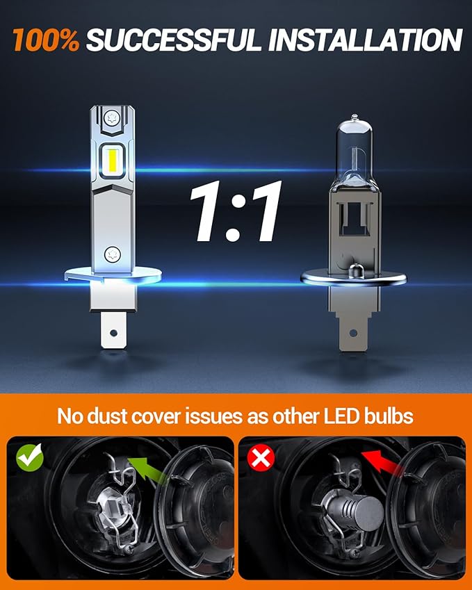 SEALIGHT S2S H1 H7Light Bulbs Combo, 80000LM Super Brighter, 6500K Pure White H1 H7 Fog Bulbs, 60K+ Hours Lifespan, 4-Pack for Powersports/ATV Lamps