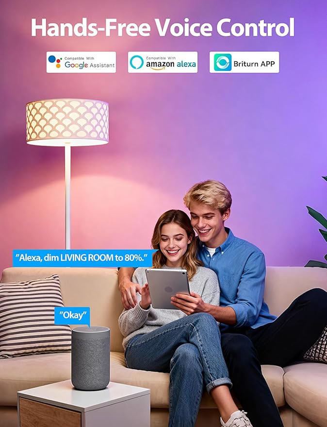 Smart Light Bulbs, Work with Alexa & Google Assistant, 9W LED Light Bulbs Color Changing RGBTW Dimmable, 2.4GHz WiFi Bluetooth Smart Bulb 60W Equivalent, APP Control, A19, E26, 800LM, 2 Packs