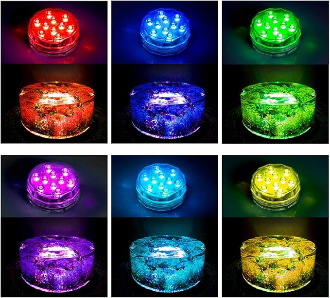 Submersible Led Pool Lights - Waterproof Underwater Pond Light Remote Battery Powered Remote Controlled Color Changing Shower Lights for Pool Vase Spa Party Hot Tub 4 Pack