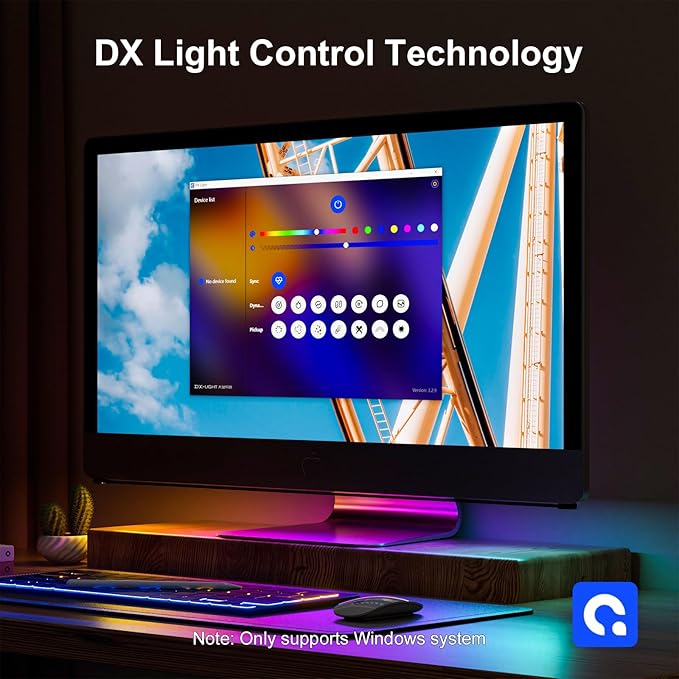 RGB Monitor Down Light Striping for PC - Dimmable Dynamic Rainbow, Adjustable Brightness/Speed, Music Sync & Screen Color Sync, for 27-34inch Computer Monitor, Game Room