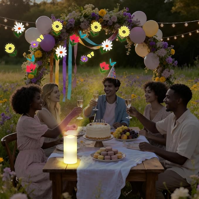 Baquler Wildflower Flameless Candles Spring Projector Lights Decoration LED Candle Battery Operated Night Light with Remote Timer for Wedding Tea Party Spring Summer Decorations for Home