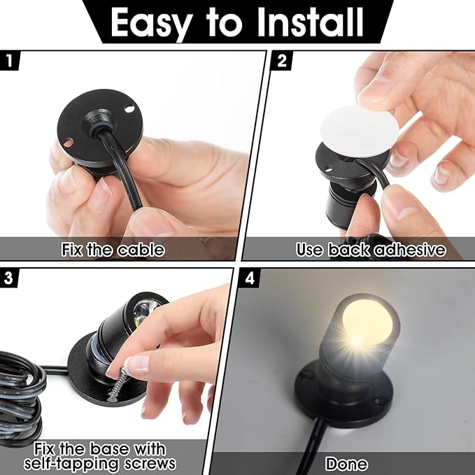 12pcs Warm White Mini LED Spot Lights, 3000K Under Cabinet Lights, Mini Spotlights Display Light for Painting Picture Plants Jewelry Showcase Model Display Shelves ,Pushbutton Switches,U.S. Plugs