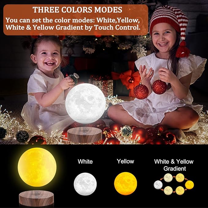 Floating Moon Lamp, Magnetic Levitation Spinning 3D Printing Moon Light Levitating Lamps Globe with 3 Colors Modes LED Moon Night Lights, Room Decor, Creative Gift for Kids Friends