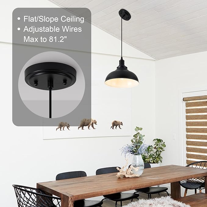 3-Pack Black Farmhouse Pendant Light Adjustable Pendant Lighting for Kitchen Island Industrial Hanging Barn Pendant Lights Over Island Sink Light Fixtures