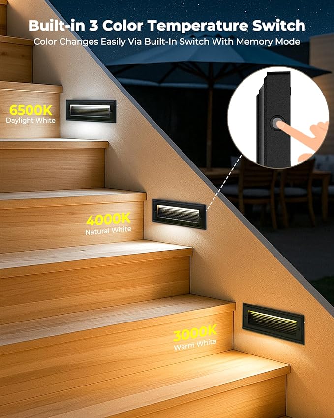 9 Inch Low Voltage Step Lights Outdoor, 12V 5W LED Landscape Stair Lights, 3000K/4000K/6500K Deck Step Lights, IP65 Waterproof, for Stair Lighting and Yard Patio Pathway Walkway, Pack of 6