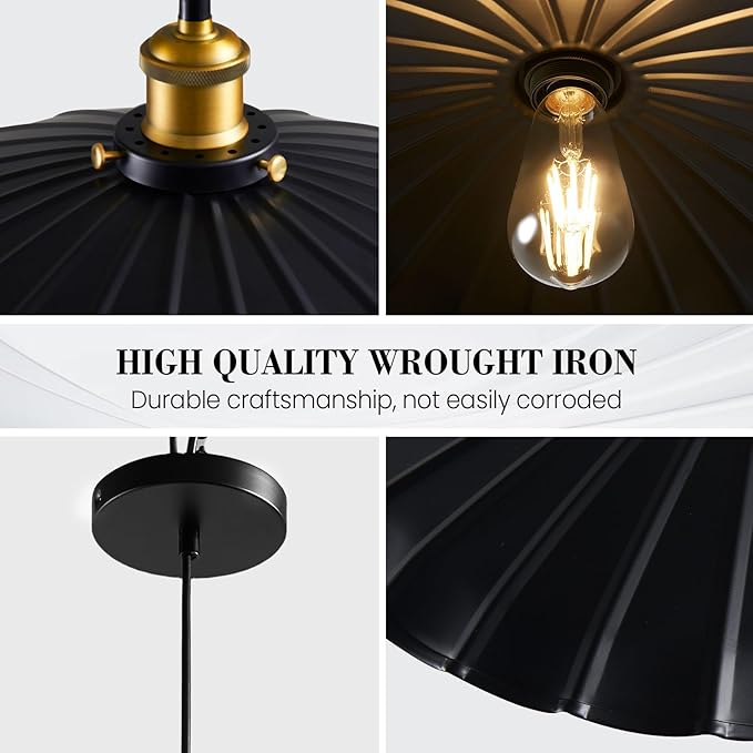 2Pack Kitchen Hanging Lights, Black Hanging Light for Hallway 13.8 Inch Metal Lampshade Farmhouse Pendant Lights Kitchen Island Vintage Pendant Lighting Kitchen Island Sofa