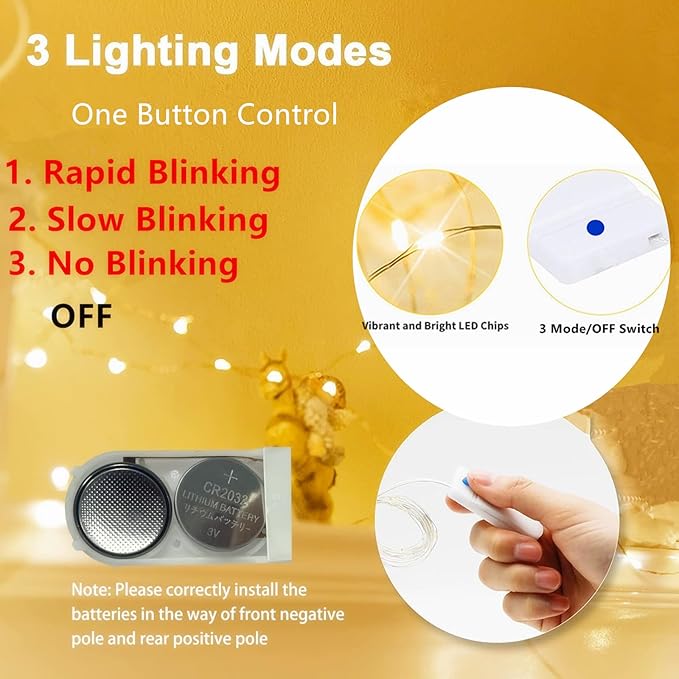 Blue Fairy Lights Battery Operated 3 Speed Modes 7Ft 20 LED Mini Christmas Tree String Waterproof Twinkle Firefly for Bedroom Thanksgiving Valentine's Decor