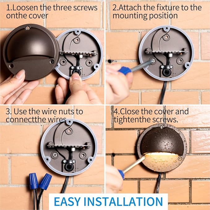 LED Low Voltage Deck Lights 3.74 Inch Landscape Lighting Fence Lights 2700K 180LM 12-24V AC/DC Aluminum Oil Rubbed Bronze Outdoor Step Light 2.5W IP65 with Wire Nuts 4FT Corded, 12 Pack
