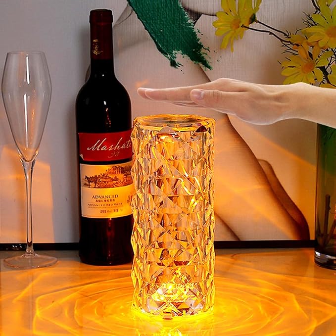 Crystal Lamp, Touching Control Table Lamp 16 Color Changing LED Rose Diamond Lamp River Silver Nightstand Night Light for Bedroom, Home Office, Bar Party, Christmas, Birthday Gifts (Large)