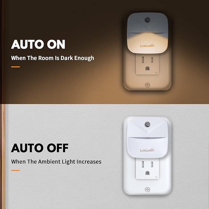 LED Night Lights Plug into Wall with Dusk-to-Dawn Sensor, Automatically Turn on and Off,Night Light for Kids,Bedroom,Bathroom,Stairs,Warm White, 6 Packs