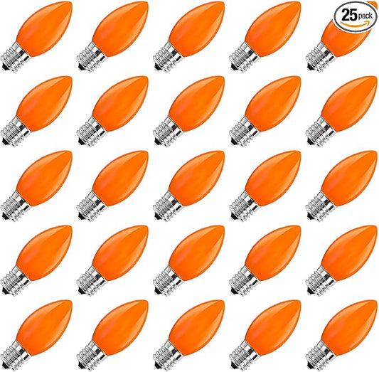 GOOTHY 25 Pack C9 LED Orange Halloween Light Bulbs, E17 Intermediate Base Shatterproof LED Orange Replacement Light Bulbs for C9 Christmas Outdoor String Lights, 0.6W Night Light Bulbs, 2700K