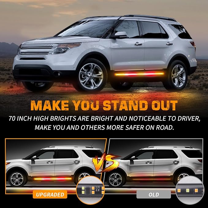 XRIDONSEN 2PCS 60 inch Amber Red Running Board Lights Strip 720 LED Emergency Strobe Lights Flashing Warning Safety Hazard Caution Side Light for Tow Plow Trucks Construction Vehicles SUV Car