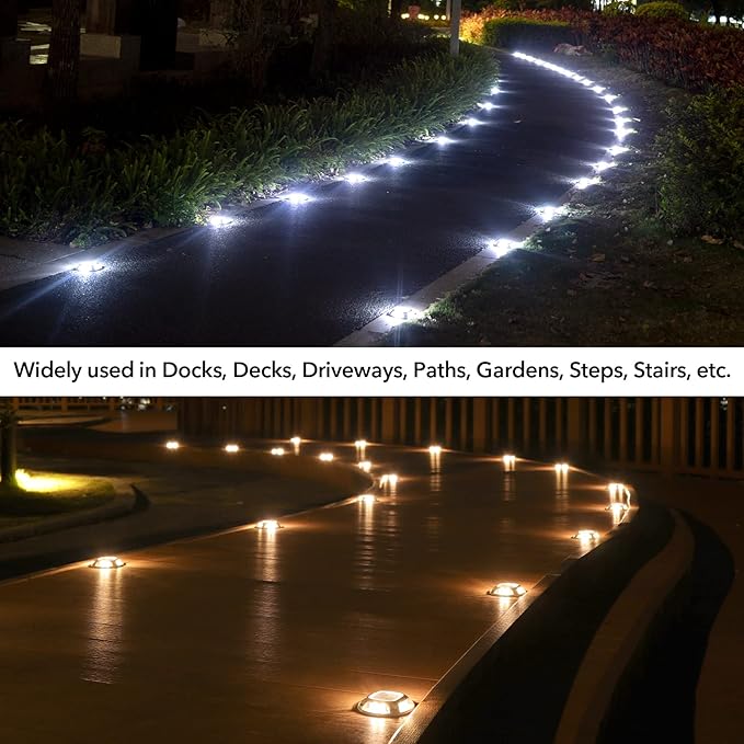 AGPTEK Solar Driveway Lights Outdoor 1 Pack, 2 Color Modes LED Deck Dock Marine Waterproof Driveway Marker Lights for Step Sidewalk Stair Garden Pathway Walkway Yard (Warm White/Cool White)
