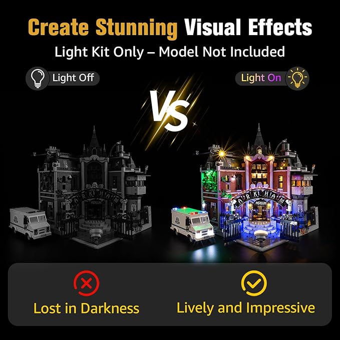 BrickSoul Light Up Kit Compatible with Lego 76300 Arkham Asylum Building Set | Upgrade Touch Control & Adjustment Lighting Mode & Hidden Cable Tech | Easy Install(76300 Set NOT Included)