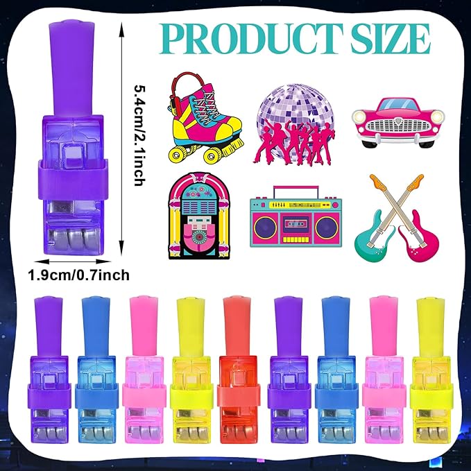 36Pcs 1950s Retro LED Finger Lights 50s Party Favors Glow in the Dark Light Up Finger Lights 90s Themed Toys Bulk for Kids Birthday Party Goodie Bag Stuffer Birthday Gifts Classroom Prize
