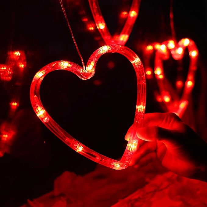 LOLStar Valentines Day Window Lights Decor with Timer, 3 Pack Battery Operated Red Heart-Shaped Window Decorations Silhouette Sucker LED Lamp Slow Fade Mode Romantic Light for 2026 Holiday Indoor Home