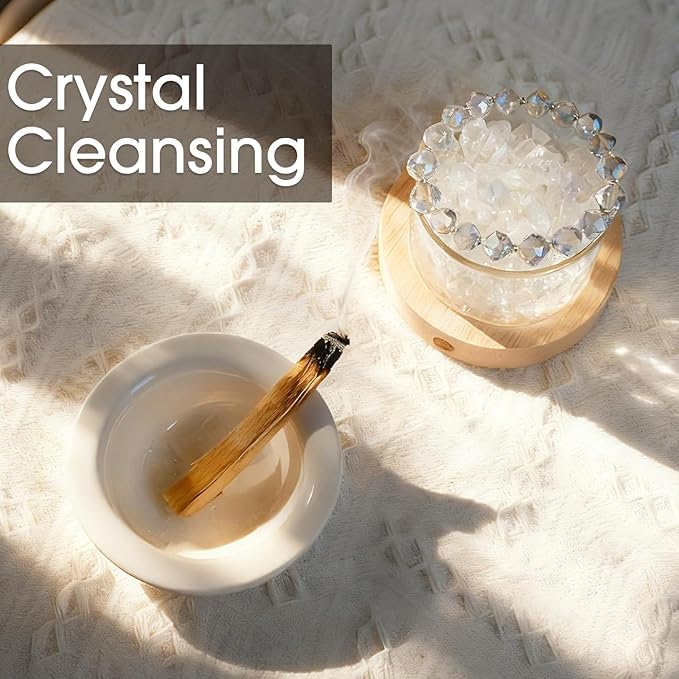 Quartz Crystals Lamp with Wooden Base & Palo Santo for Energy Cleansing, Spiritual Gift for Women, Chakra Light for Meditation Reiki Yoga Birthday Healing Crystals Home Office Decor Bedroom