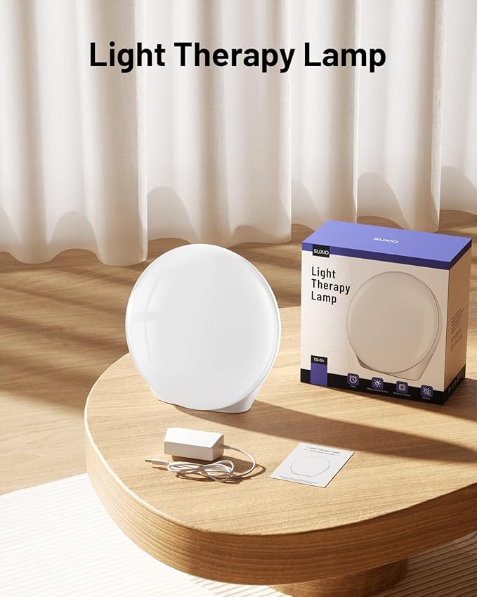 SUXIO Light Therapy Lamp - 10000 Lux Therapy Lights Lamp, 3 Timing & Mode Happy Lamp, Touch Control Sunlight Lamp with Memory Function, Portable Light Box Therapy Use As Lift Mood for Home,White