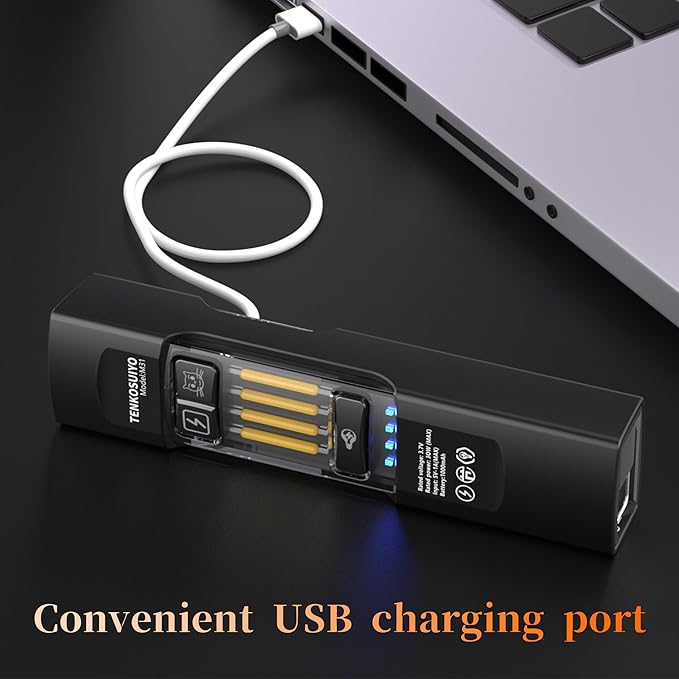 Rechargeable Flat Flashlight 680 Lumens Magnetic Clip On Hands Free Light for Car Repair Camping Emergency (Black)