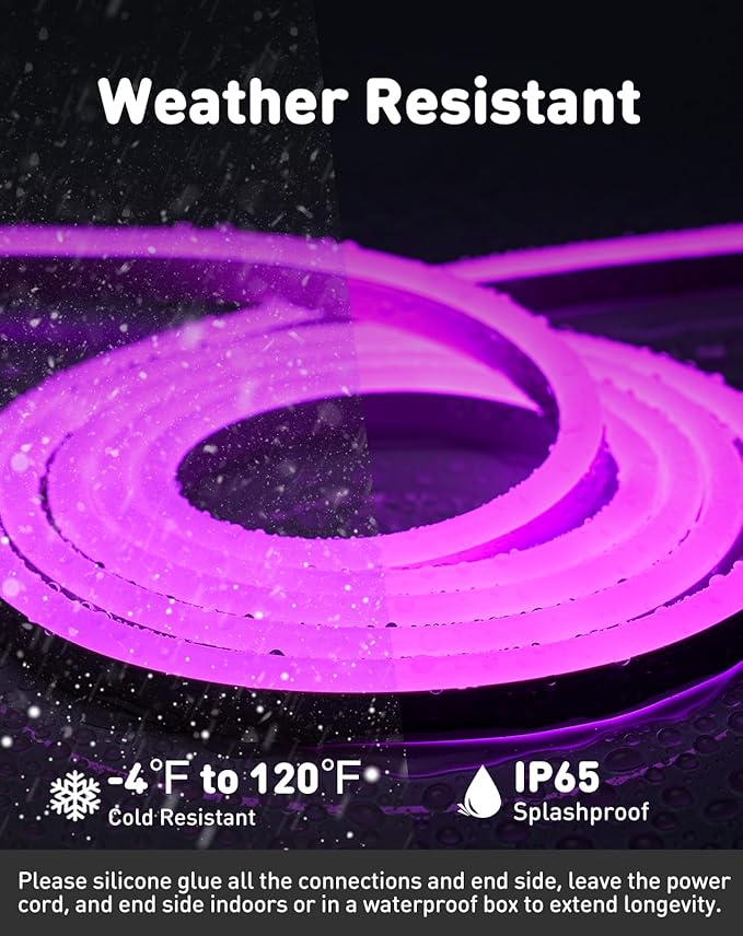 Shine Decor LED Rope Lights AC 120V, Connectable & Cuttable Dotless 120LEDs/M Eco Neon Strip Lighting, ETL IP65 Waterproof & Weather-Resistant for Home Commercial, 8x16mm, Purple, 16.4FT