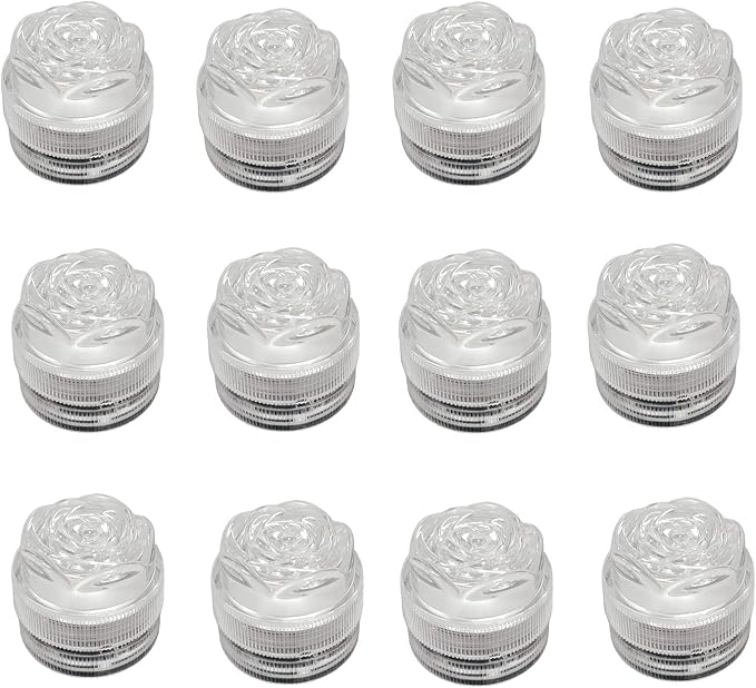 Bright LED Battery Operated Flameless Tea Light, Submersible Tea Candle Waterproof Decorations Underwater Vase Light for Party & Wedding, Pack of 12 (Warm)