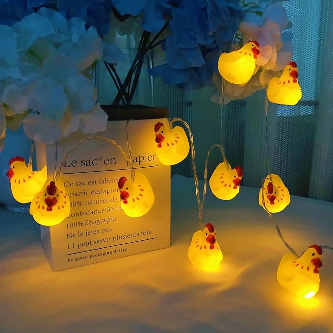 5.4 FT Easter Chick String Lights,10 LED Christmas Hen Fairy Light Chick Lamp Battery Operated for Home Party Camping Decoration (Chick)